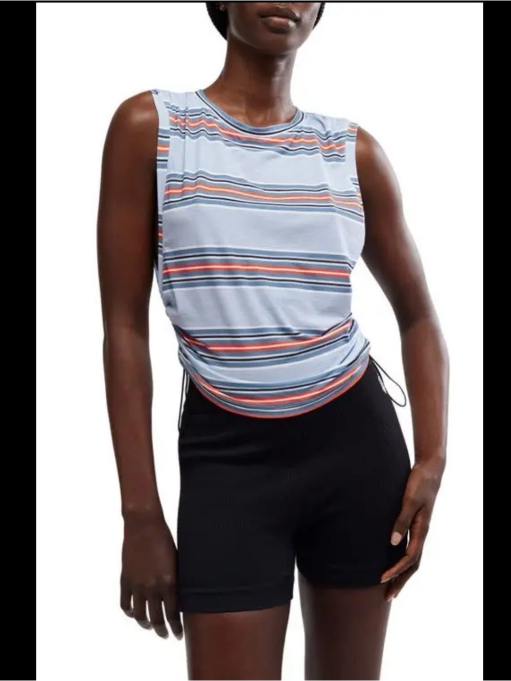 FP Movement Stripe Sport Mode Muscle T-Shirt, Grey & Blue | Size XL